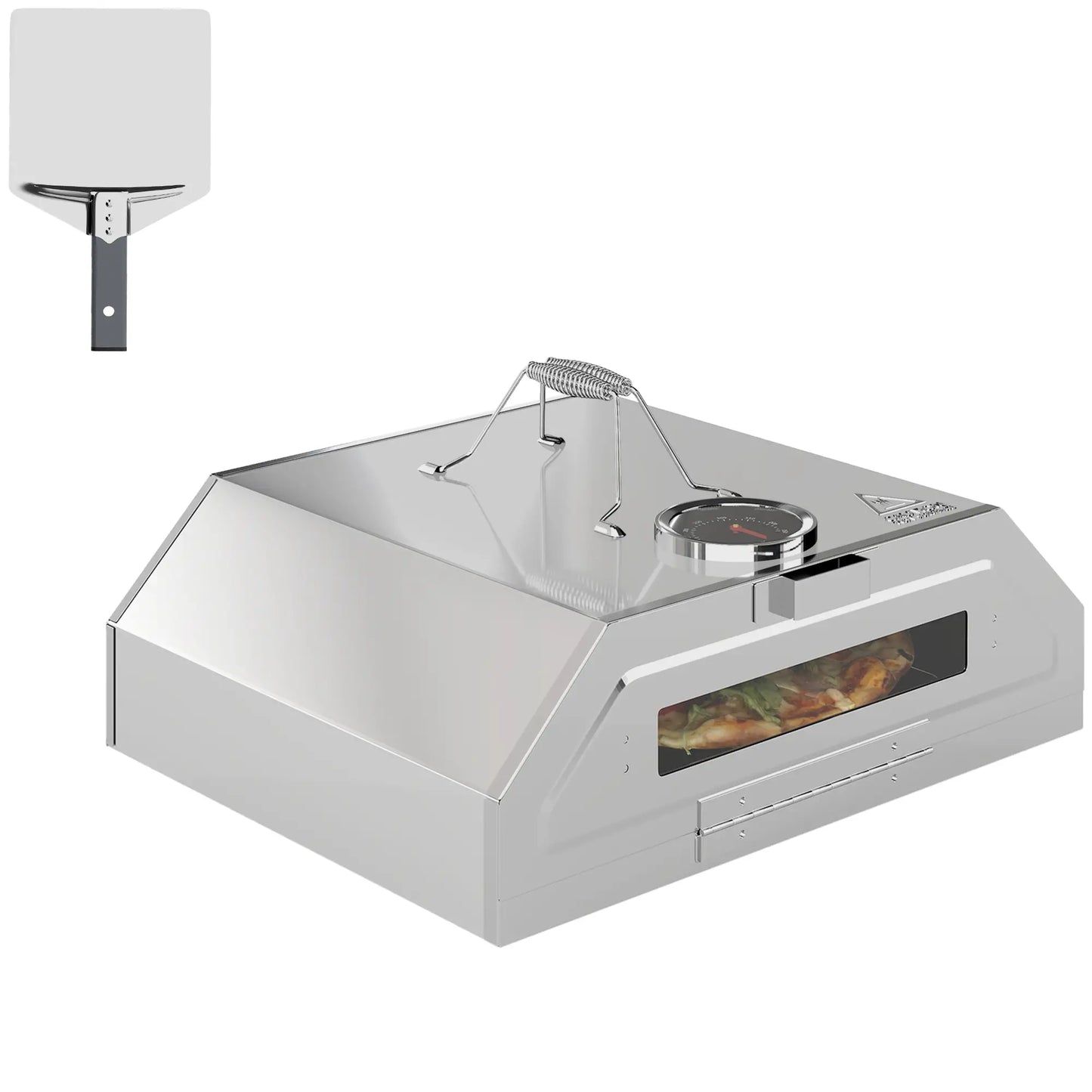 Outsunny 8 in Portable Charcoal, Gas Stainless Steel BBQ Grill Top Pizza Oven with Viewing Window
