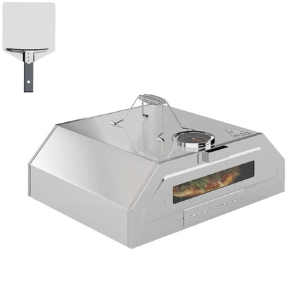 Outsunny 8 in Portable Charcoal, Gas Stainless Steel BBQ Grill Top Pizza Oven with Viewing Window
