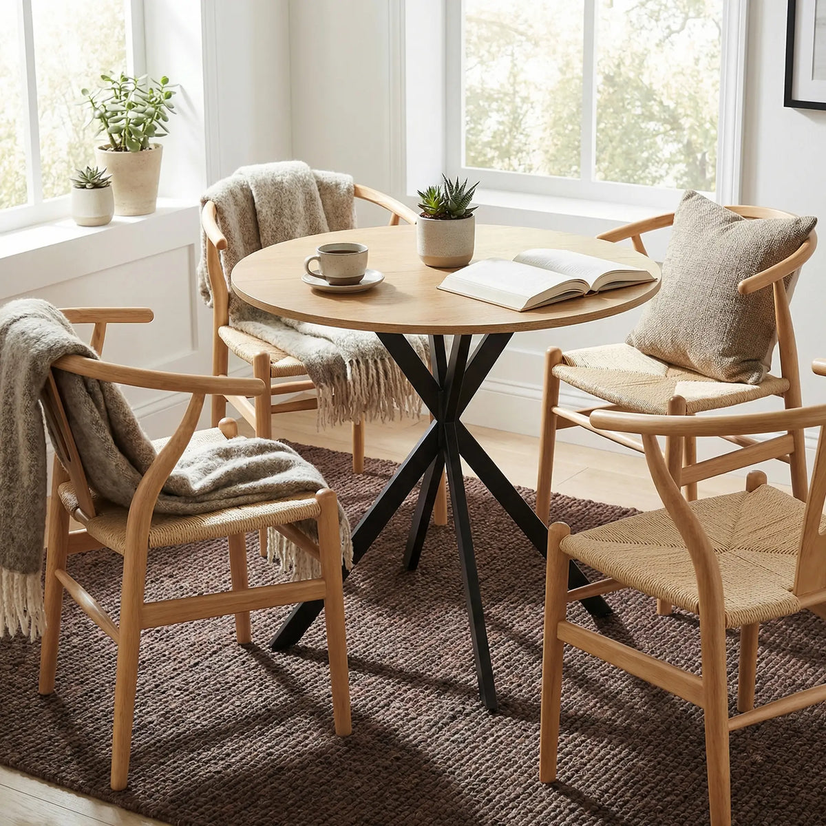 HOMCOM 80cm Industrial Round Kitchen Dining Table - White Oak