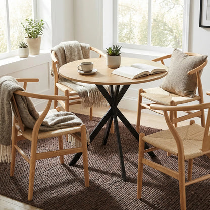 HOMCOM 80cm Industrial Round Kitchen Dining Table - White Oak