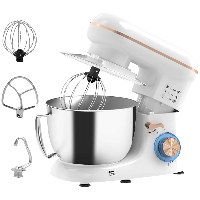 HOMCOM 1300W Home Kitchen Stand Mixer, with Accessories Versatile & Powerful - White