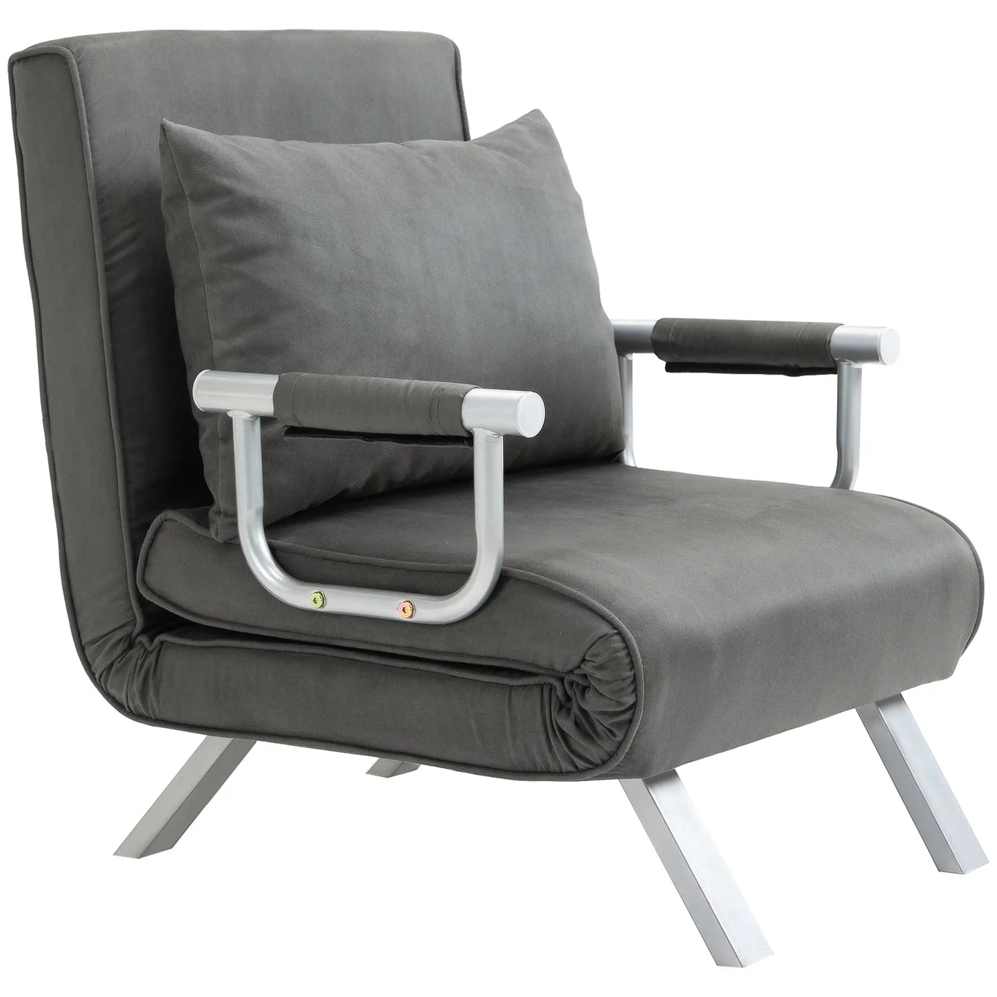HOMCOM 4-in-1 Faux Suede Chair Bed with Metal Frame - Grey