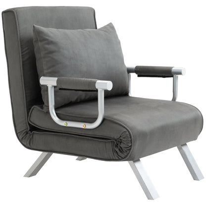 HOMCOM 4-in-1 Faux Suede Chair Bed with Metal Frame - Grey