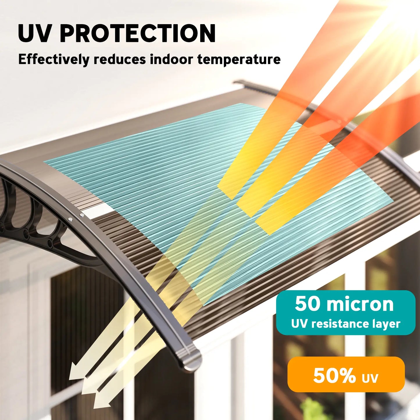 Outsunny Front Door Canopy Outdoor Awning Aluminium Rigid, Rain Shelter UV Water Rain Resistant Brown