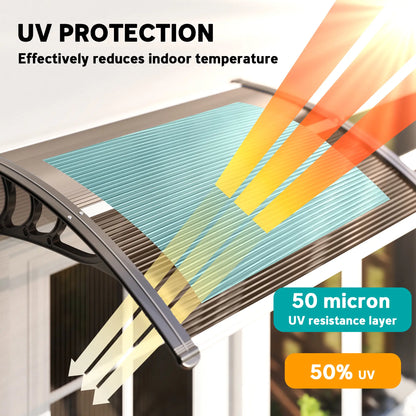 Outsunny Front Door Canopy Outdoor Awning Aluminium Rigid, Rain Shelter UV Water Rain Resistant Brown