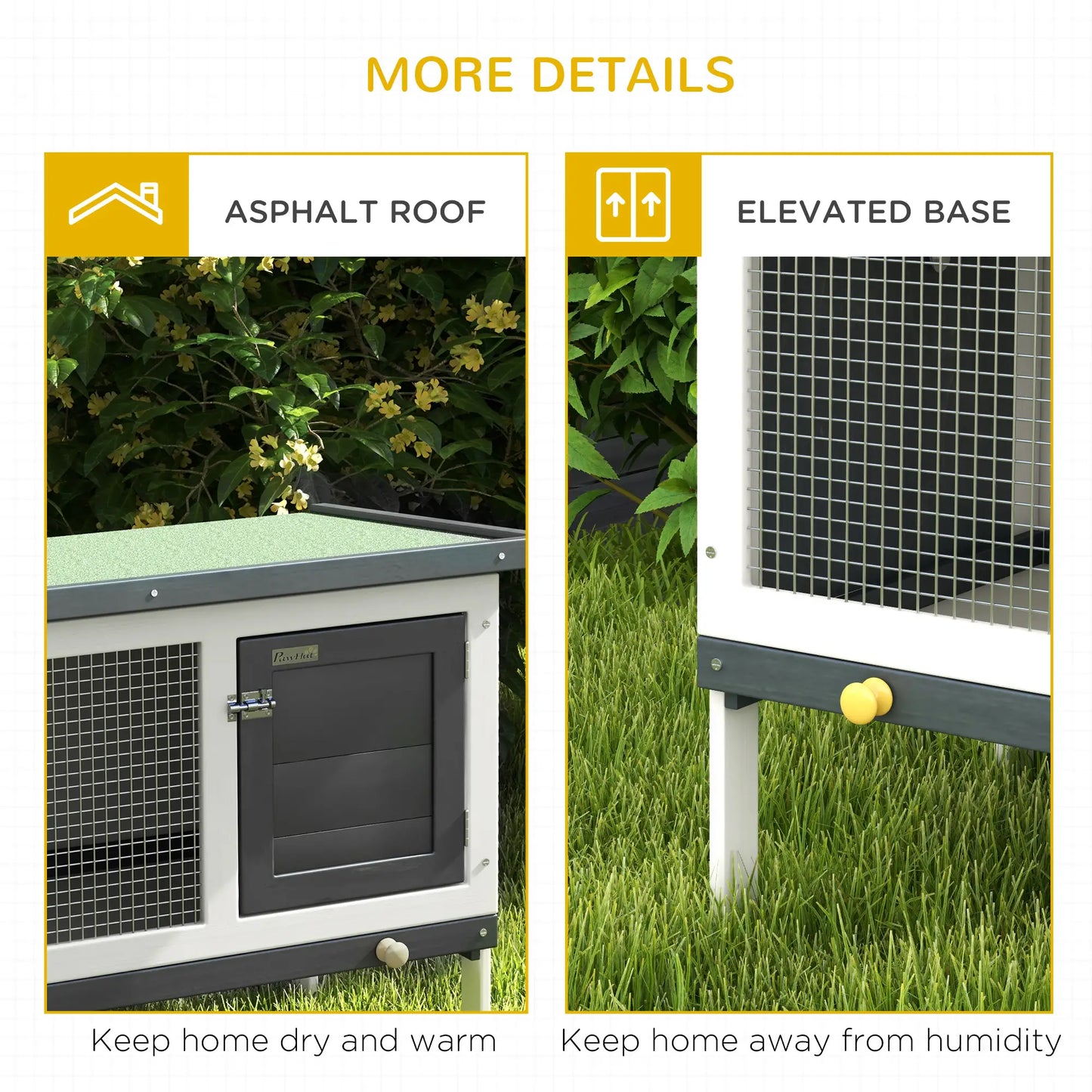 PawHut Wooden Rabbit Hutch Guinea Pig Hutch Bunny Cage Small Animal Habitat Openable Asphalt Roof for Outdoor Use