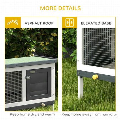 PawHut Wooden Rabbit Hutch Guinea Pig Hutch Bunny Cage Small Animal Habitat Openable Asphalt Roof for Outdoor Use