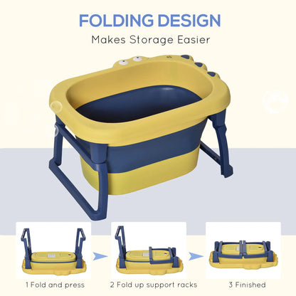 HOMCOM Baby Bathtub for 0-6 Years Collapsible Non-Slip with Stool Seat for Newborns Infants Toddlers Kids - Yellow