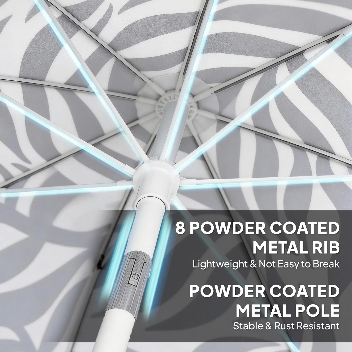 Outsunny Beach Umbrella Parasol with Sand Anchor, Portable Tilting Garden Parasol with Adjustable Height, Light Grey