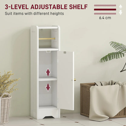 HOMCOM Small Bathroom Storage Cabinet with Toilet Roll Holder - White