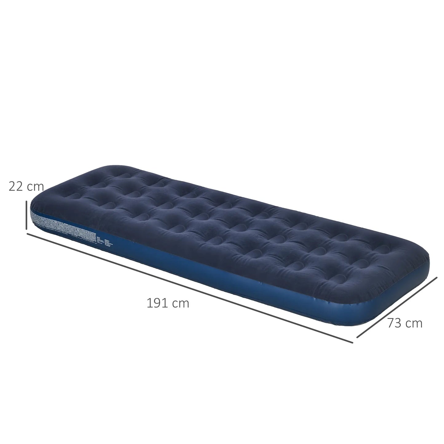 Outsunny Single Air Bed with Hand Pump, Inflatable Mattress & Flocked Surface for Guest, Camping, Travel, Blue