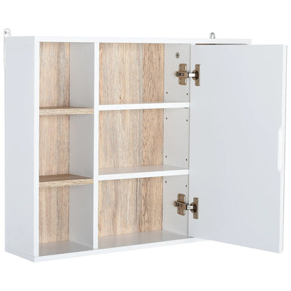 HOMCOM Bathroom Mirror Cabinet, Wall Mounted Storage Cabinet with Open Cupboard and Adjustable Shelf, White