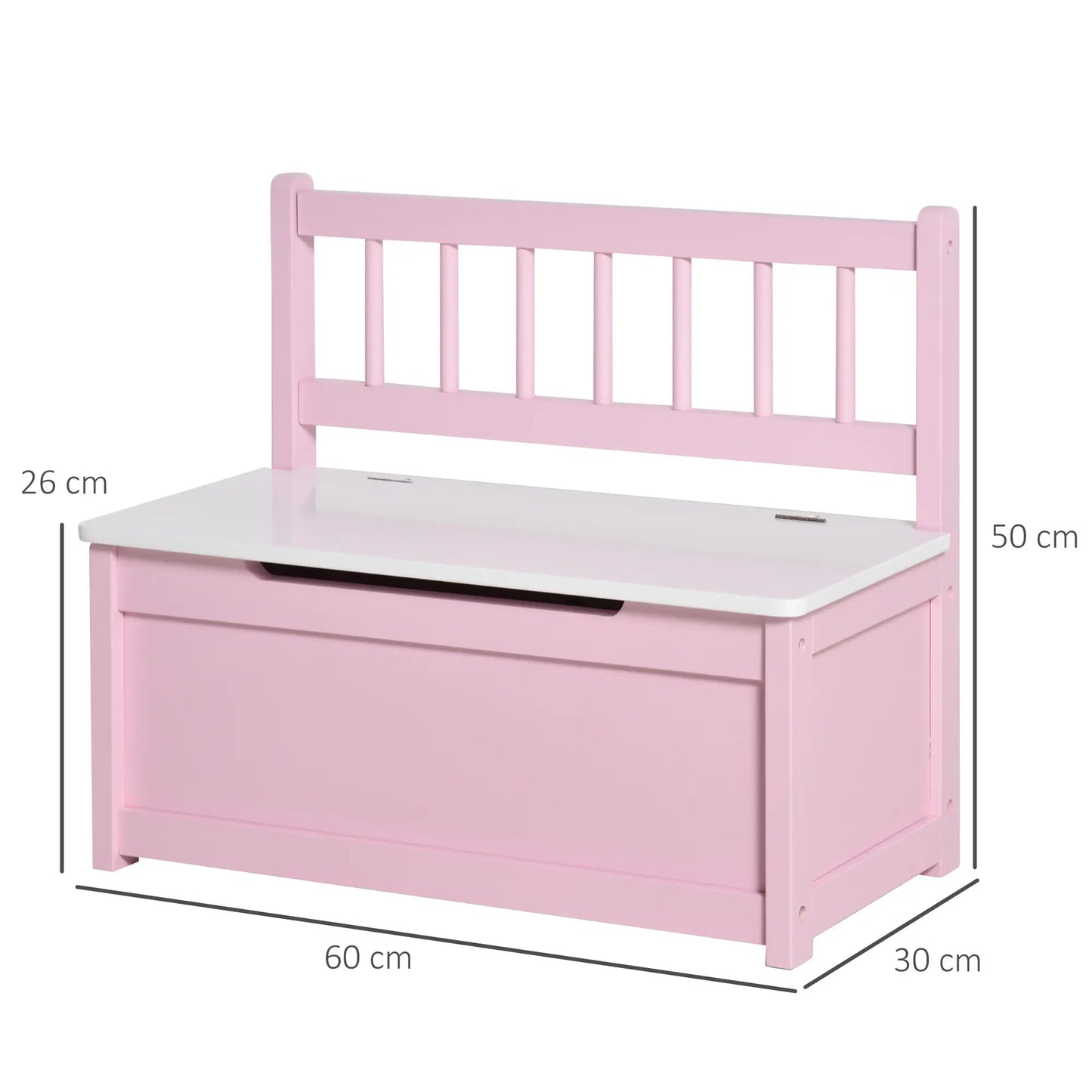 HOMCOM 2 In 1 Kids Wooden Toy Box, Seat Storage Bench, Chest Cabinet Organiser with Safety Pneumatic Rod, Pink
