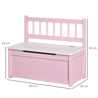 HOMCOM 2 In 1 Kids Wooden Toy Box, Seat Storage Bench, Chest Cabinet Organiser with Safety Pneumatic Rod, Pink