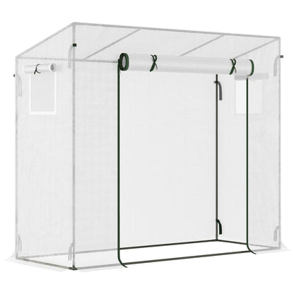 Outsunny Small Walk-in Garden Greenhouse with Steel Frame, Large Roll-Up Door and Windows, White