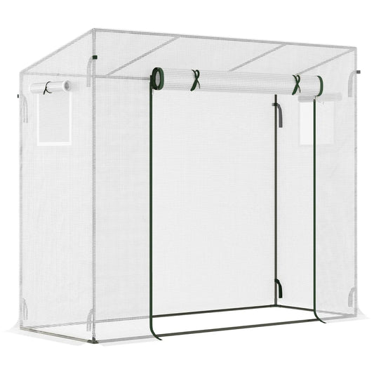 Outsunny Small Walk-in Garden Greenhouse with Steel Frame, Large Roll-Up Door and Windows, White