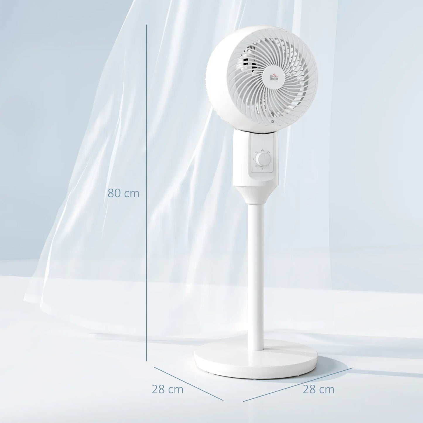 HOMCOM 9" Pedestal Fan, 70° Oscillation 90° Vertical Tilt Oscillating Air Circulator with 3 Speeds, Standing Fan, White