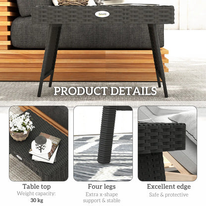 Outsunny Foldable Outdoor Side Table, Bistro Garden Rattan Coffee Table with Steel Frame, Black