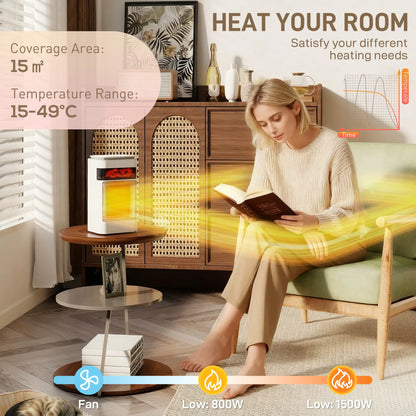 HOMCOM Ceramic Electric Heater, 1500W Fan Space Heater with 3 Modes, 24H Timer, Flame Effect, Oscillation, White
