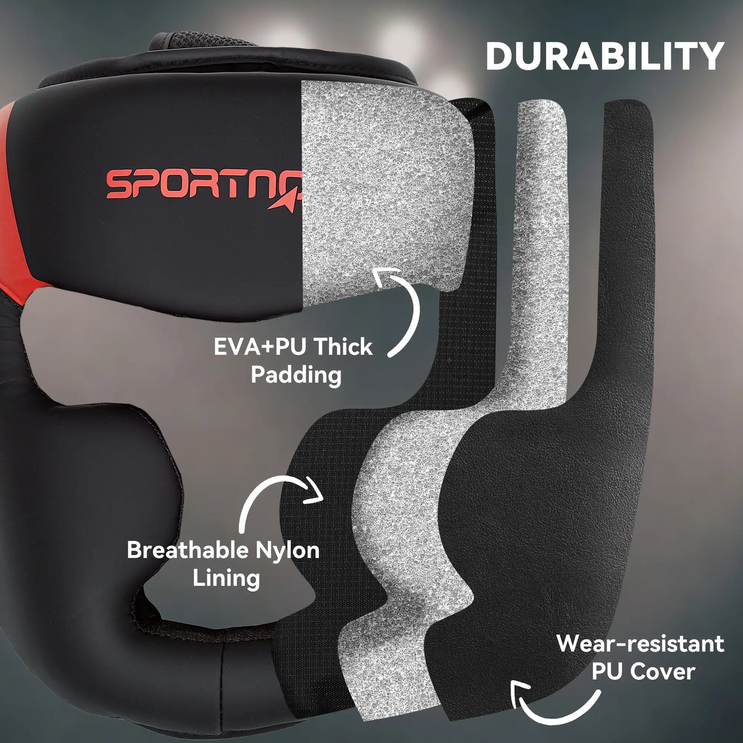 SPORTNOW Boxing Headguard, Headgear Helmet with Adjustable Strap for Full Face Protection for Kickboxing Sparring, Red