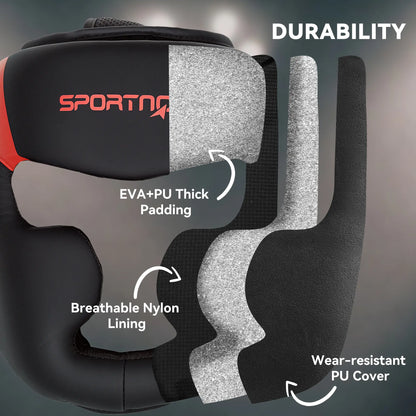 SPORTNOW Boxing Headguard, Headgear Helmet with Adjustable Strap for Full Face Protection for Kickboxing Sparring, Red