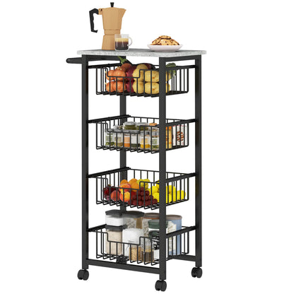 HOMCOM Movable Storage Trolley, Four Basket Mobile Kitchen Dining Island, with Brakes - Grey/Black