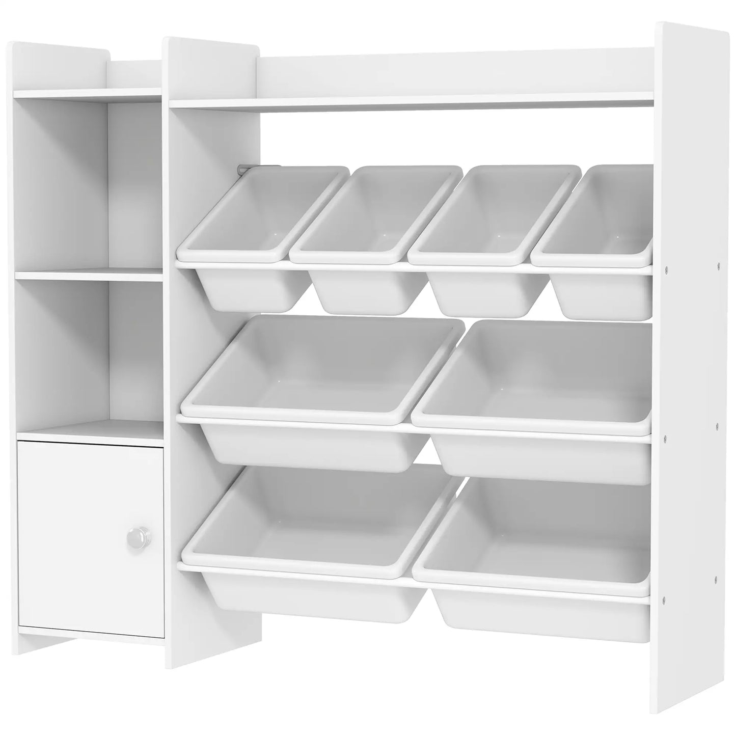 AIYAPLAY Toy Storage Unit with 8 Removable Bins, Storage Shelves, Cabinet, White