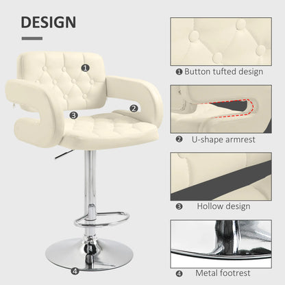 HOMCOM PU Leather Upholstered Swivel Bar Stool, Height Adjustable with Back, Armrest, Footrest, Beige