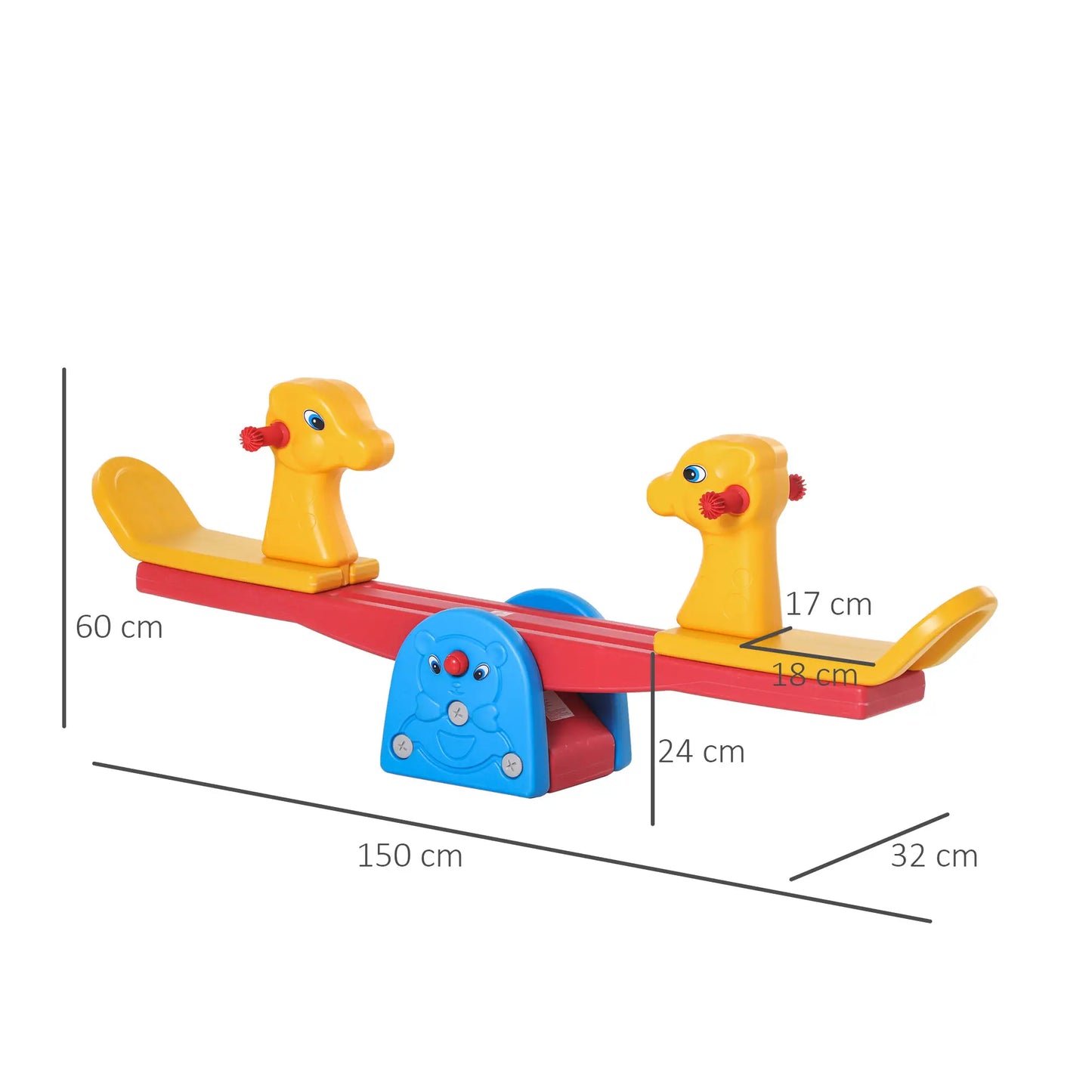 HOMCOM Kids Seesaw Safe Teeter Totter 2 Seats with Easy-Grip Handles, Safe, Indoor Outdoor Equipment, for 1-4 Years