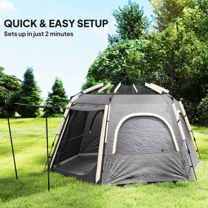 Outsunny Instant Camping Tent, Dome Family Tent with Vestibule, 4 Mesh Windows & 2 Doors, Waterproof & UV Protected, Dark Grey