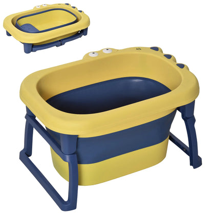 HOMCOM Baby Bathtub for 0-6 Years Collapsible Non-Slip with Stool Seat for Newborns Infants Toddlers Kids - Yellow