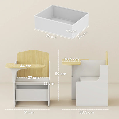 AIYAPLAY Kids Table & Chair Set, Children Desk & Chair with Storage Bins for Playing, Reading, Painting, White