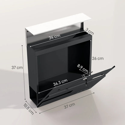HOMCOM Locking Galvanised Steel Letterbox w/ Viewing Window Post Box, Mailbox - Charcoal Grey/Black