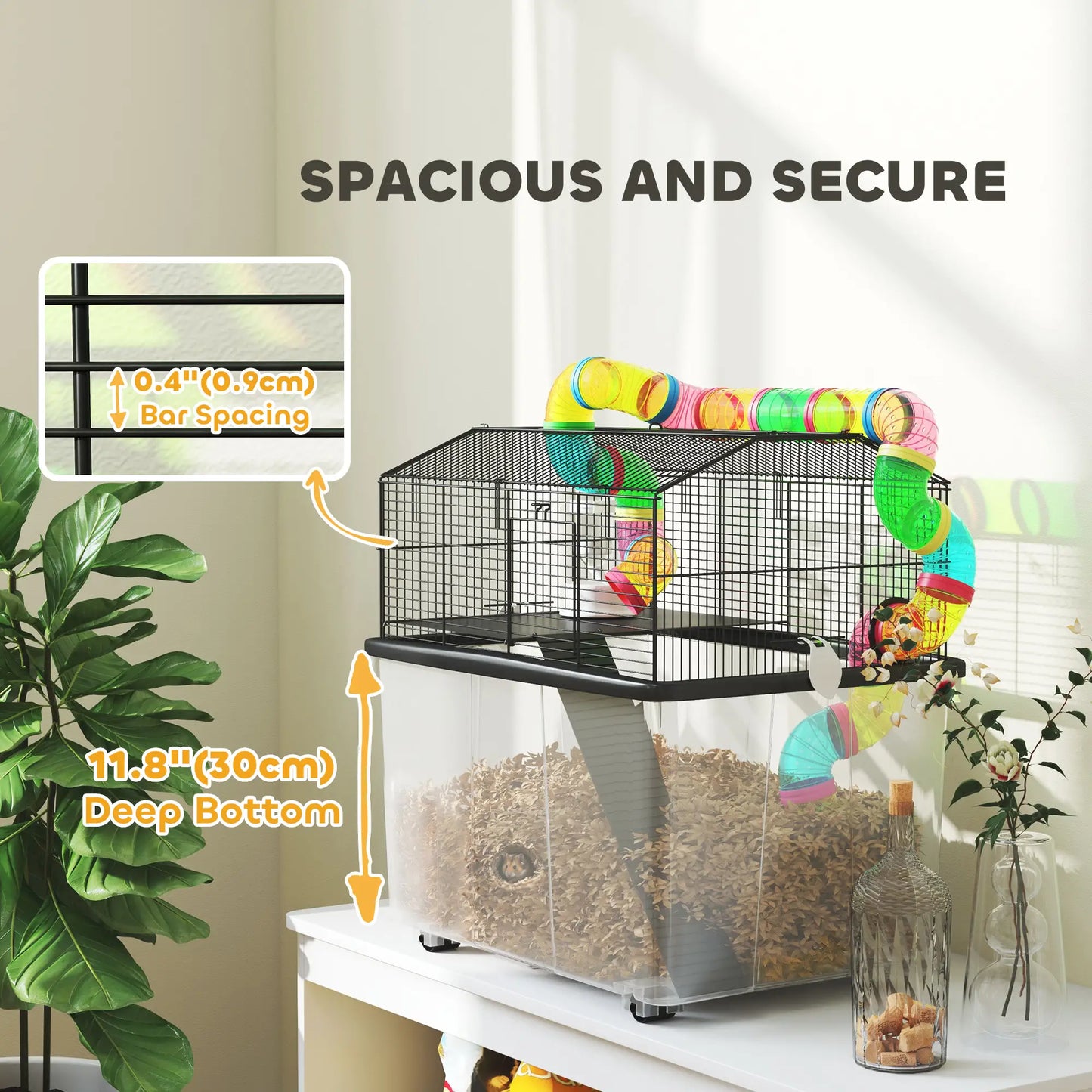 PawHut Two-Tier Hamster Cage with Deep Tray, Tube System, Water Bottle, Ramp, Feeding Bowl, Multicoloured