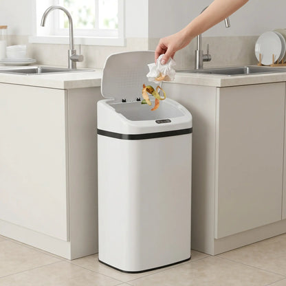 HOMCOM 48L Stainless Steel Kitchen Sensor Bin with Soft-Close Lid - White