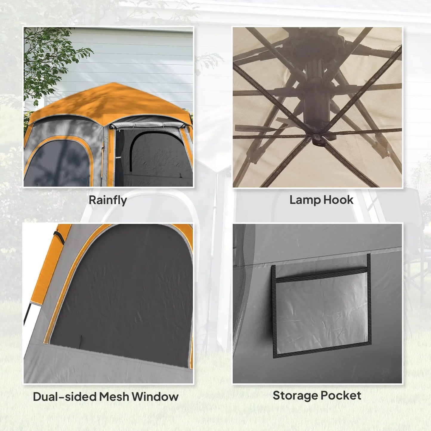 Outsunny Instant Pop Up Camping Tent, 3/4 Person Easy Setup Dome Family Tent with Rainfly Hexagonal Design, Waterproof & UV Protected, Light Grey