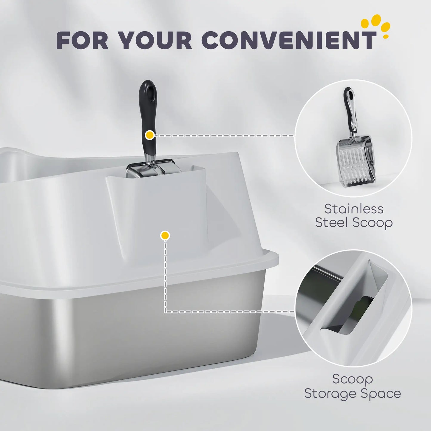 PawHut XL Stainless Steel Cat Litter Box with High Sides & Metal Scoop