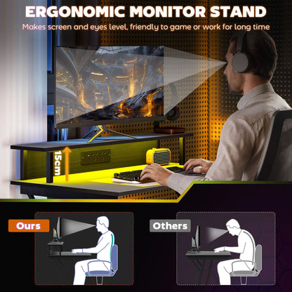 HOMCOM Two-Level LED Gaming Desk, Office Home Computer Table - Black