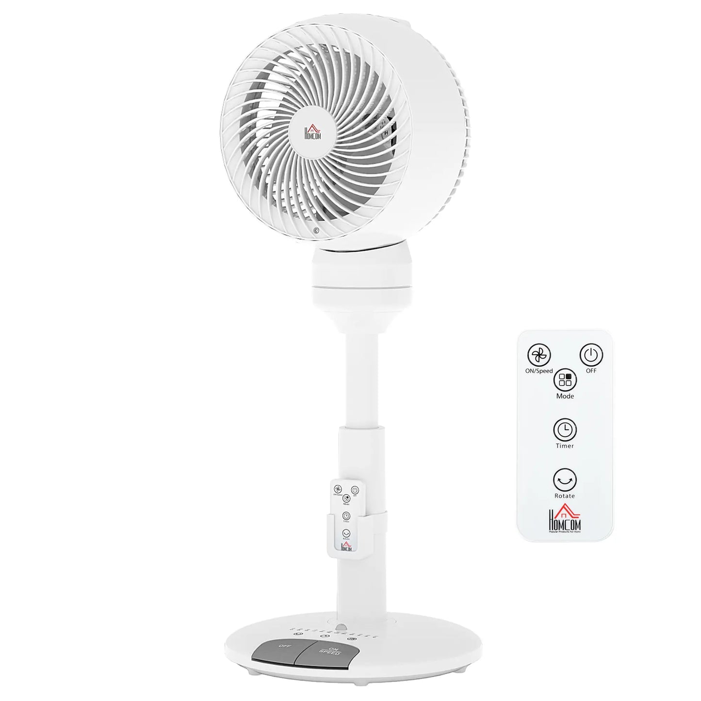 HOMCOM 9'' Air Circulator Fan 3 Speed, 70° Oscillation 90° Vertical Tilt, Height Adjustable, Remote Controller, for Living Room, Office