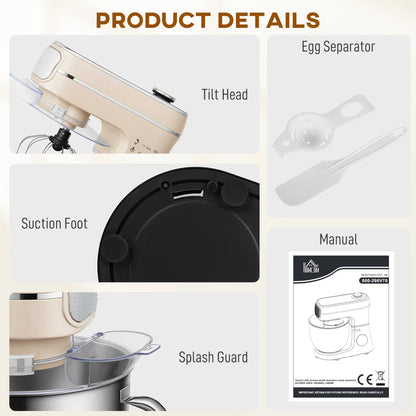 HOMCOM Stand Mixer, 6L Tilt-Head Food Mixer with 11 Speeds, Pulse & Fermentation Function, LED Display, Cream