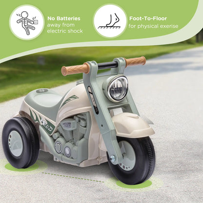 AIYAPLAY Foot To Floor Sliding Kids Ride On Car with Music, Bubble, Motorcycle for Toddler - Cream White