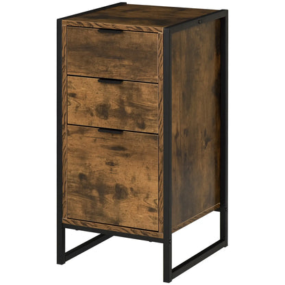 HOMCOM Bedroom Chest of Drawers, Industrial 3-Drawer Dresser, Storage Drawers with Metal Frame, Rustic Brown