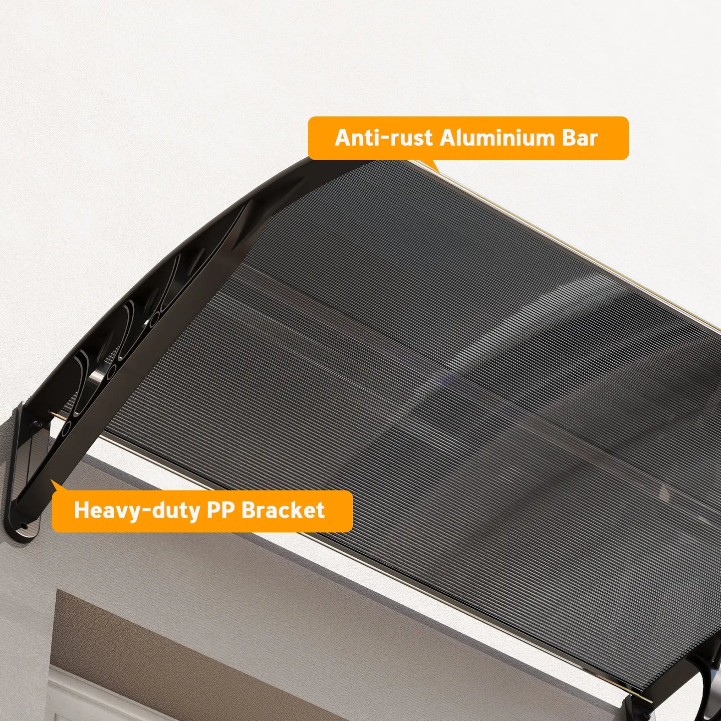 Outsunny Front Door Canopy Outdoor Awning Aluminium Rigid Plastic Polycarbonate Rain Shelter, Black