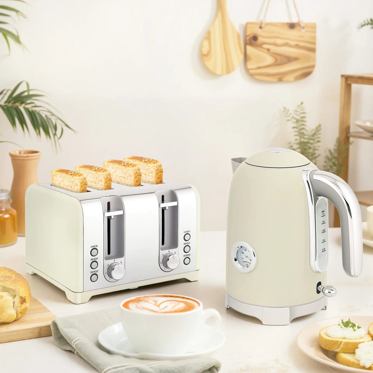 HOMCOM Retro 3000W Kettle and Toaster Kitchen Set