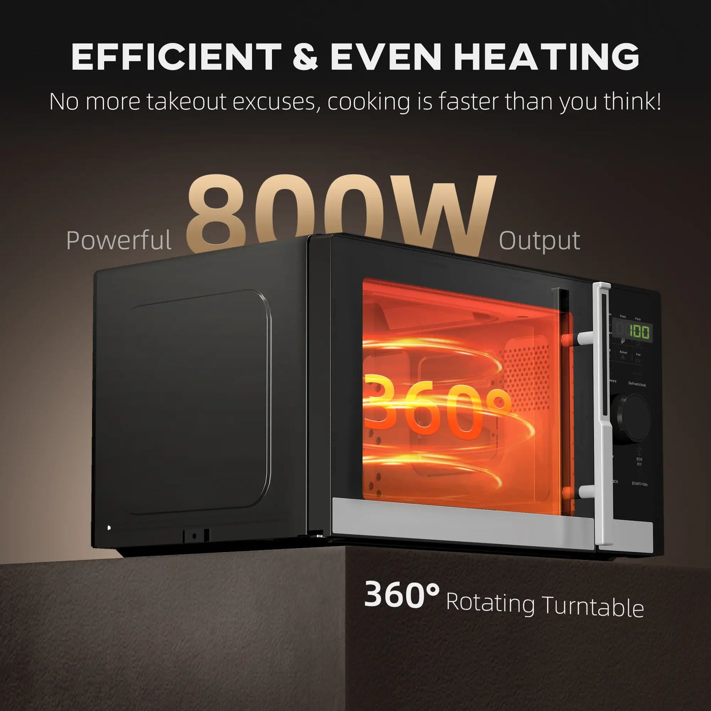 HOMCOM Small Digital Solo 23L 800W Microwave Oven with 10 Power Levels, Automatic Defrost, 8 Auto Cook Menus, 60 Minutes Timer, Black