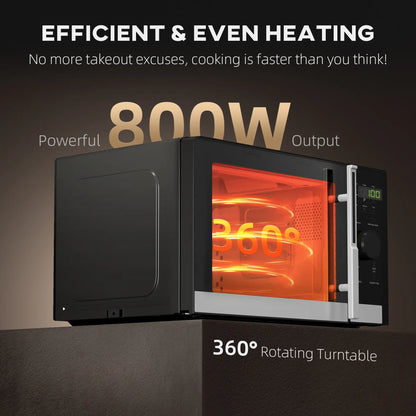 HOMCOM Small Digital Solo 23L 800W Microwave Oven with 10 Power Levels, Automatic Defrost, 8 Auto Cook Menus, 60 Minutes Timer, Black