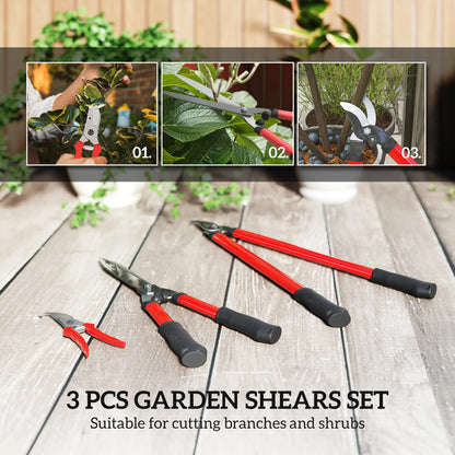 Outsunny 3 Pcs Garden Shears Set with Hedge Shears, Lopper, Garden Secateurs, Lightweight and Compact, Tree Shrub Care Kit