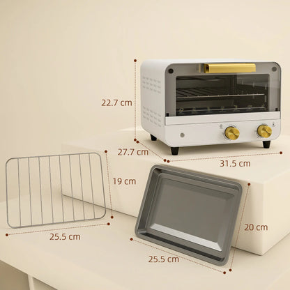 HOMCOM Small Toaster Oven, 12L Multifunction Mini Countertop Oven with Glass Door, Adjustable Temperature & Timer, 750W, White