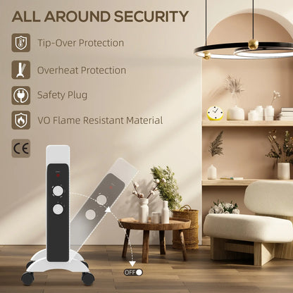 HOMCOM 2kW Electric Space Heater, 10-45℃ Temperature with Four Wheels - White
