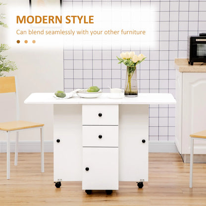 HOMCOM Kitchen Multi-Storage Six-Person Drop Leaf Dining Table - White
